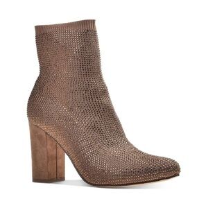 Wild Pair Womens Baybe Rhinestone Block Heel Ankle Boots